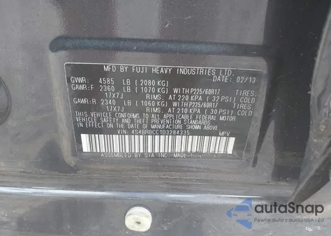 2013 Subaru Outback 2.5I Premium from USA, damaged, VIN 4S4BRBCC1D3284335